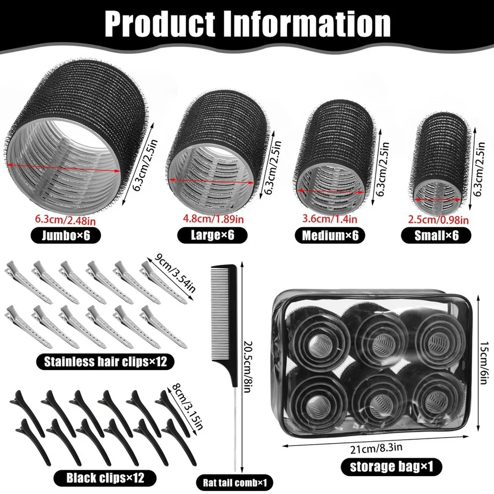 BRAND NEW 💫 4 Sizes Rollers Hair Curlers, 50 Pcs Set Jumbo Hair Rollers